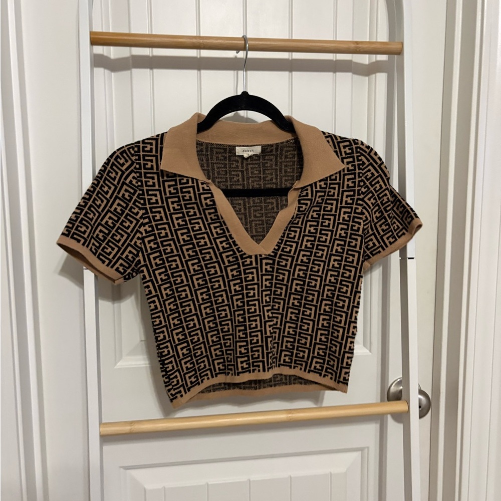 Debut Tan and Black Geometric Crop Top